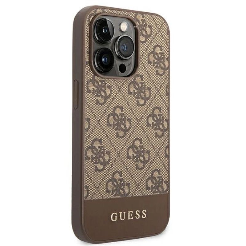 4. Guess GUHCP14LG4GLBR iPhone 14 Pro 6,1" braun/braun Hartschalenetui 4G Stripe Collection