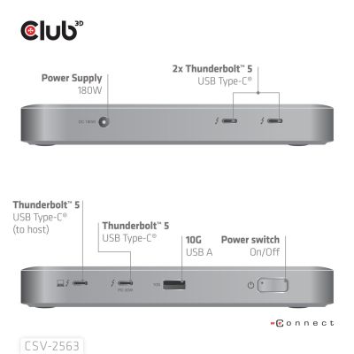 5. CLUB3D CSV-2563 Thunderbolt 5 Dockingstation Silber