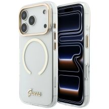 Guess IML Script Metal MagSafe Hülle für iPhone 18 Pro Max / 17 Pro Max – transparent