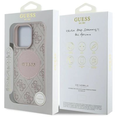 8. Guess 4G Circle Classic Logo MagSafe iPhone 16 Pro Hülle - Rosa