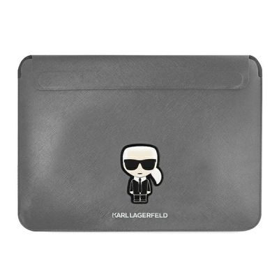 Karl Lagerfeld Saffiano Ikonik Karl Tasche für einen 16-Zoll-Laptop – Silber