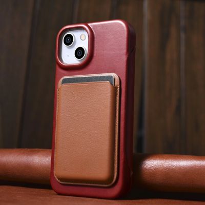 32. iCarer CE Oil Wax Premium Leather Folio Case iPhone 14 Plus Magnetic Flip Leather Folio Case MagSafe Red (AKI14220707-RD)