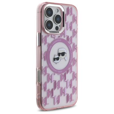 4. Karl Lagerfeld IML Monogram Karl & Choupette Head MagSafe-Hülle für iPhone 16 Pro – Rosa