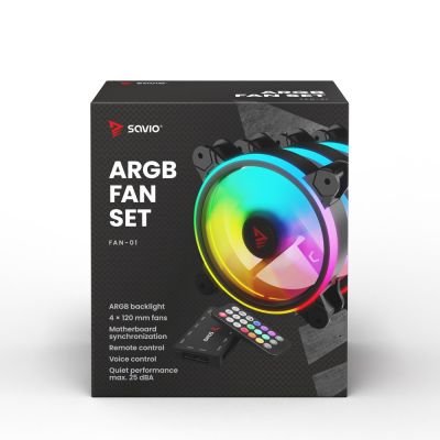 4. SAVIO SET MIT 4 ARGB-LÜFTERN 120 MM MIT STEUERUNG UND FERNBEDIENUNG FAN-01