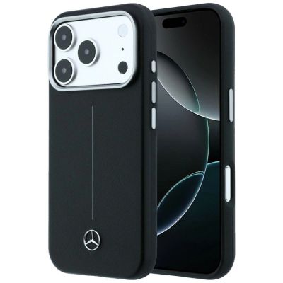 Mercedes Leder-Halbhülle mit ikonischer Linie und MagSafe-Design für iPhone 17 Pro Max – Schwarz