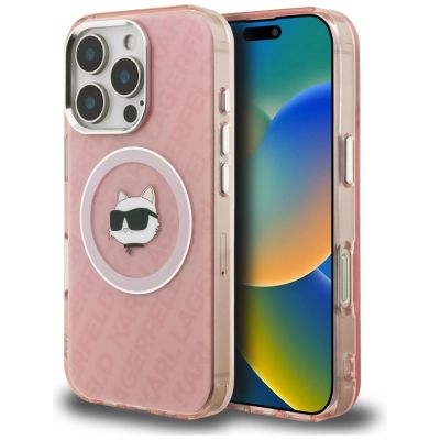 Karl Lagerfeld IML Choupette Head Logo MagSafe Hülle für iPhone 16 Pro - Pink