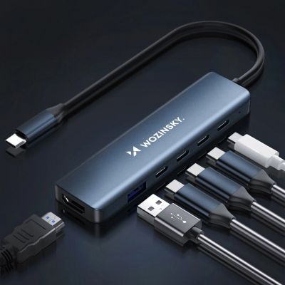 4. USB-C 6 in 1 Hub Wozinsky WHBC10Y4S Multifunktional, Aluminium, mit 25 cm Kabel - Grau