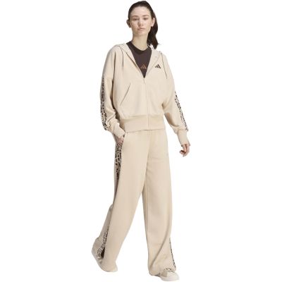 6. adidas Damen-Kapuzenpullover mit durchgehendem Reißverschluss, Animal-Print, 3-Streifen, Beige KH1547