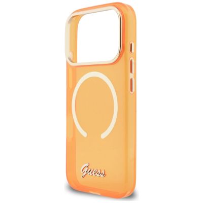 6. Guess IML Script Metal MagSafe Hülle für iPhone 17 Pro - Orange