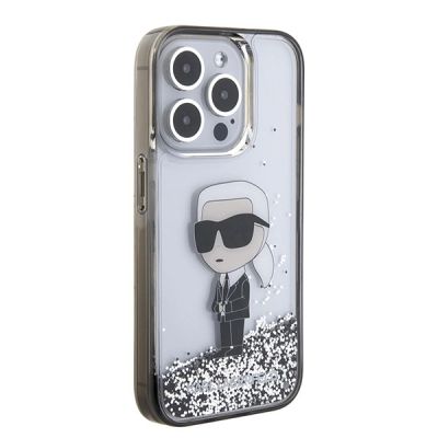 4. Karl Lagerfeld Liquid Glitter Ikonik Hülle für iPhone 15 Pro – transparent