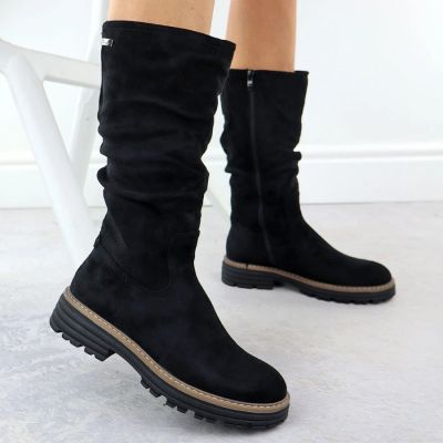 8. Damenstiefel, gefüttert, gerafft, schwarz M.Daszyński SA259-3