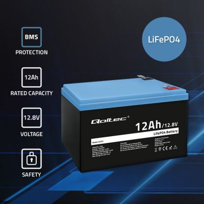 2. Qoltec LiFePO4 Lithium-Eisenphosphat-Batterie 12,8 V 12 Ah 153,6 Wh BMS