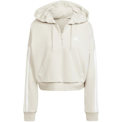 2. Damen adidas Essentials 3-Streifen French Terry Quarter-Zip Hoodie Beige JN1958