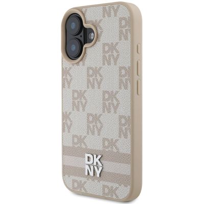 2. DKNY Checkered Pattern & Printed Stripes Hülle für iPhone 16 – Rosa