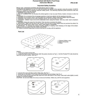 20. Beflockte Matratze für 2 Personen mit integrierter Fußpumpe 191x137x22cm 24131