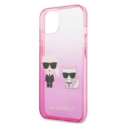 6. Karl Lagerfeld Gradient Ikonik Karl&Choupette Hülle für iPhone 13 mini - Pink