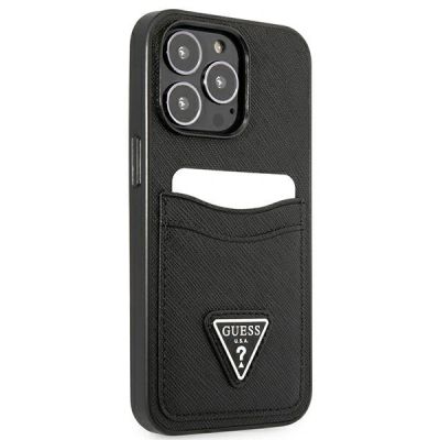 4. Guess Saffiano Triangle Logo Kartenfach Hülle für iPhone 13 / 13 Pro - Schwarz