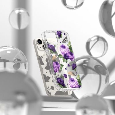 3. Ringke Fusion Design Armoured Case Cover mit Gelrahmen für iPhone 14 Plus transparent (Purple Rose) (FD637E29)