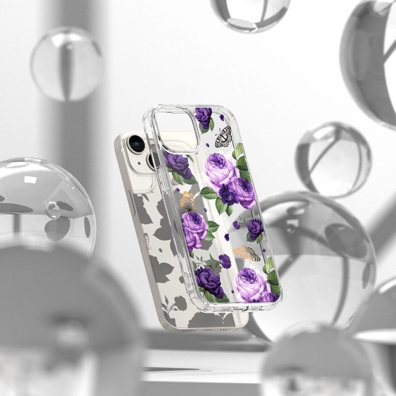 3. Ringke Fusion Design Armoured Case Cover mit Gelrahmen für iPhone 14 Plus transparent (Purple Rose) (FD637E29)