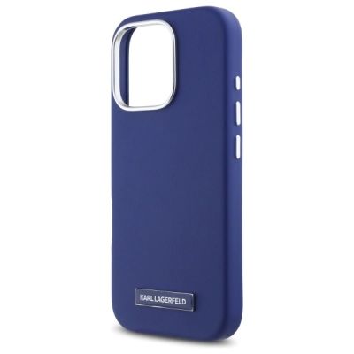 6. Karl Lagerfeld FW Metal Plate MagSafe Hülle für iPhone 16 Pro Max – Blau