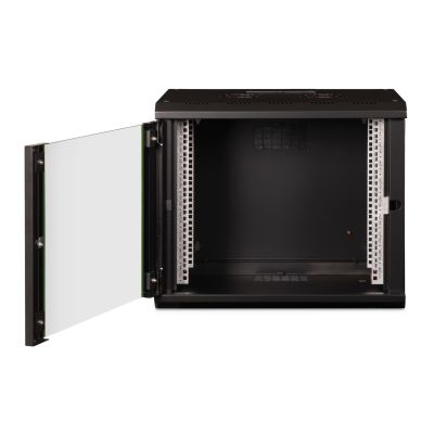 18. Digitus Unique 19" 9U Rackmount-Netzwerkschrank, 600 x 450 mm, Glastür, schwarz, ungeteilt, montiert, 100 kg