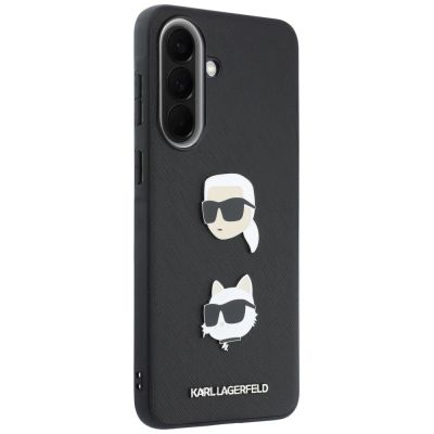 4. Karl Lagerfeld Hülle mit Karl & Choupette Köpfen Pins & Logo für Samsung Galaxy A57 5G - Schwarz