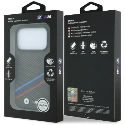 8. BMW M Quadrille Kevlar-Print, dreifarbige Linien & Metalllogo, MagSafe-Hülle für iPhone 18 Pro / 17 Pro – Dunkelgrau