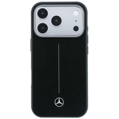 3. Mercedes Leder-Halbwickelhülle mit ikonischer Linie und MagSafe-Funktion für iPhone 18 Pro Max / 17 Pro Max – Schwarz