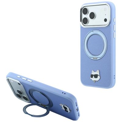 Karl Lagerfeld mit Ringständer 360 Choupette Head Pin MagSafe Hülle für iPhone 18 Pro Max / 17 Pro Max - Hellblau