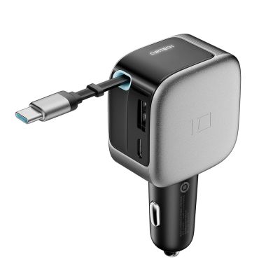 Cuktech CC903P 100W Kfz-Ladegerät mit Display und 70 cm langem, einziehbarem USB-C-Kabel – Grau
