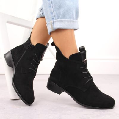 12. Damen-Boots mit Schnürung und Reißverschluss, warm gefüttert, schwarz M.Daszyński SA198-24