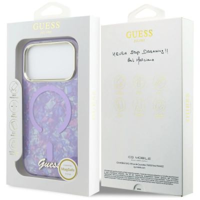 8. Guess IML Shell Script Metal MagSafe Hülle für iPhone 17 Pro Max – Lila