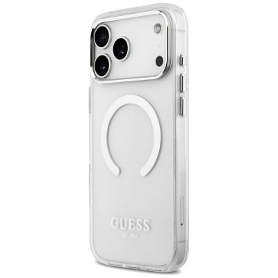 2. Guess Metal Outline MagSafe Hülle für iPhone 17 Pro Max - Silber