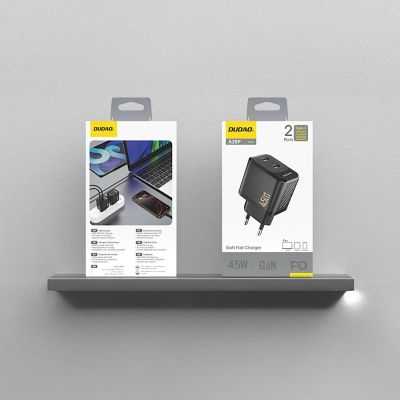 4. Dudao A28PEU PD 45W GaN 2xUSB Wandladegerät - Schwarz