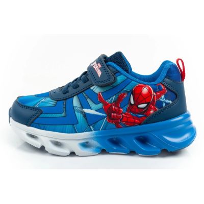 2. Leomil Kinder-Sportschuhe Spiderman-Sneaker, leicht, mit Klettverschluss, blaue LED-Beleuchtung