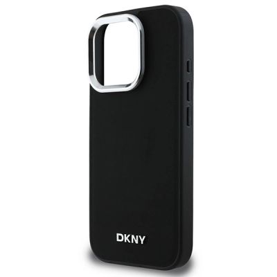 6. DKNY Plain Silver Logo MagSafe Hülle für iPhone 16 Pro – Schwarz