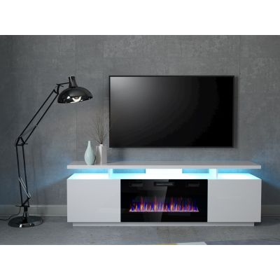 4. EVA TV-Schrank mit Elektrokamin, 180 x 40 x 52 cm, weiß/weiß glänzend
