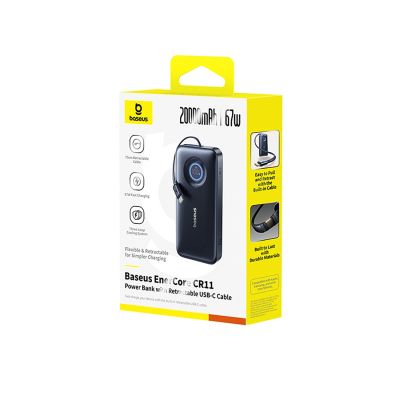 6. Baseus EnerCore CR11 20000mAh 67W Powerbank mit einziehbarem USB-C-Kabel – Schwarz