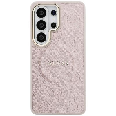 3. Guess Saffiano Peony Embossed Ring MagSafe Hülle für Samsung Galaxy S26 Ultra - Rosa
