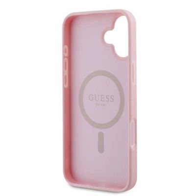 7. Guess Grained Gold Ring MagSafe-Hülle für iPhone 16 Plus – Rosa