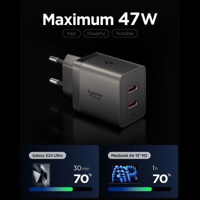 2. Spigen Essential EE472EU-GAN 2-Port 47W Wandladegerät – Dunkelgrau