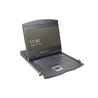 Digitus Modularkonsole mit 19-Zoll-TFT-Monitor (48,3 cm), 16-Port-Cat.-5-KVM-Switch und Touchpad, deutsche Tastatur
