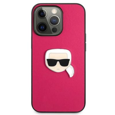 3. Karl Lagerfeld Leder Ikonik Karl's Head Metallhülle für iPhone 13 Pro / 13 6.1" - Rosa