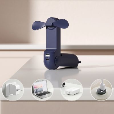 2. Jisulife Handventilator Life8 Mini tragbarer USB-Ventilator mit Powerbank-Funktion 2000 mAh und Taschenlampe – Blau