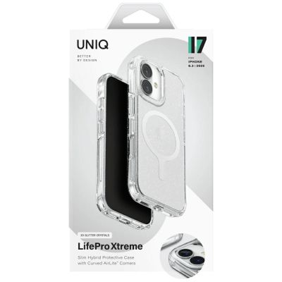 6. Uniq LifePro Xtreme Magclick Ladehülle für iPhone 17 - Transparent-Glitter