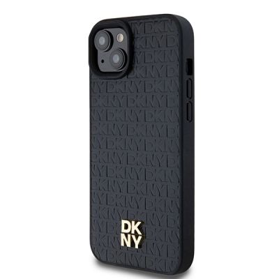 2. DKNY MagSafe-Hülle aus Leder mit Muster und Metalllogo für iPhone 15/14/13 – Schwarz