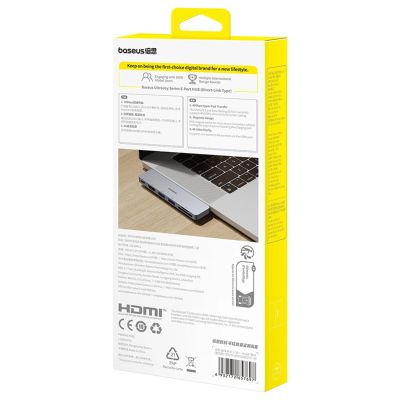 12. Baseus UltraJoy Series 6-in-1 USB-C 40Gb/s USB 3.0 HDMI 4K USB-Hub mit SD- und MicroSD-Kartenleser – Grau