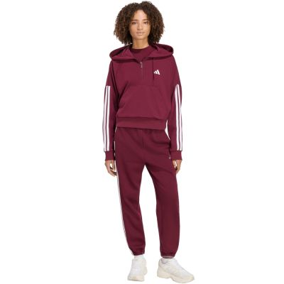 6. adidas Essentials Damen-Sweatshirt mit 3 Streifen, French Terry, Viertelreißverschluss, Burgunderrot KF8316