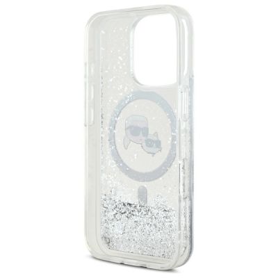 7. Karl Lagerfeld Flüssigglitzer Karl & Choupette Kopf Magsafe Hülle für iPhone 16 Pro - Transparent