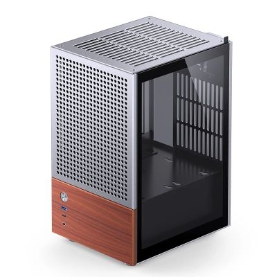28. Jonsbo T6 Mini-Tower-PC-Gehäuse, Mini-ITX, gehärtetes Glas, Holz – Silber